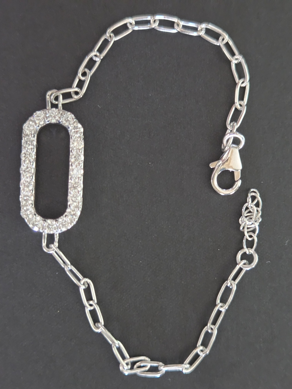 .925 Sterling Silver Diamond Oval Link Chain Bracelet - Women Jewelry